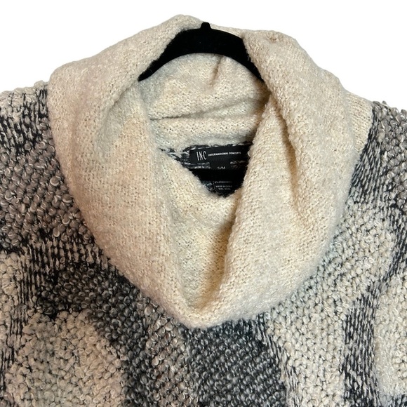 I.N.C.International Concepts Gray White Tan Knit Wool Alpaca Blend Fringe Poncho - Picture 4 of 16